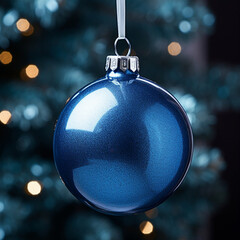 Fondo de primer plano de bola de navidad con reflejos y color azul - obrazy, fototapety, plakaty