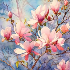 Pink magnolia flowers clipart