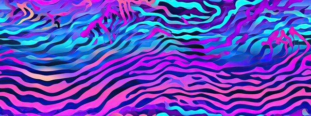 Seamless trippy psychedelic wavy warbled retro horizontal zebra stripes pattern. Vintage 70s and 80s vaporwave aesthetic art. colorful horizontal surreal marbled wonky lines background texture