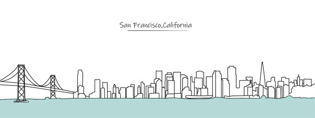 It is a line art vector illustration of skyline of San Francisco, California.