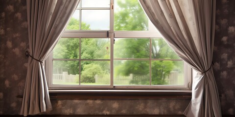 Window with light brown curtains, elegant.