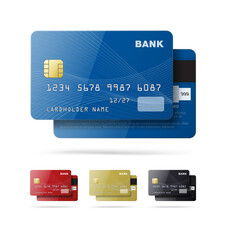 Set of credit cards with transparent shadow. Hight realistic illustration can be use for template your design, promo, adv.	