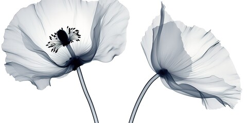 X-ray image of flower isolated on white.