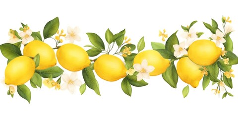 Watercolor lemon decorative border isolated on white. - obrazy, fototapety, plakaty