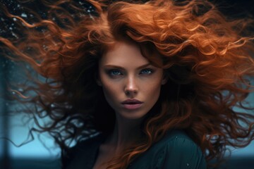 Fototapeta premium Photo of a beautiful woman with long wavy hair. Beauty, style and fashion concept