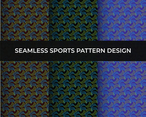 Vector sports seamless patterns collection. Black and bright colorful background swatches
