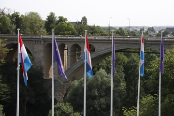 Fototapeta na wymiar Flags in a park of Luxembourg