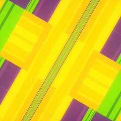 Symmetrical pattern of green, yellow and purple squares. 3d rendering digital illustration