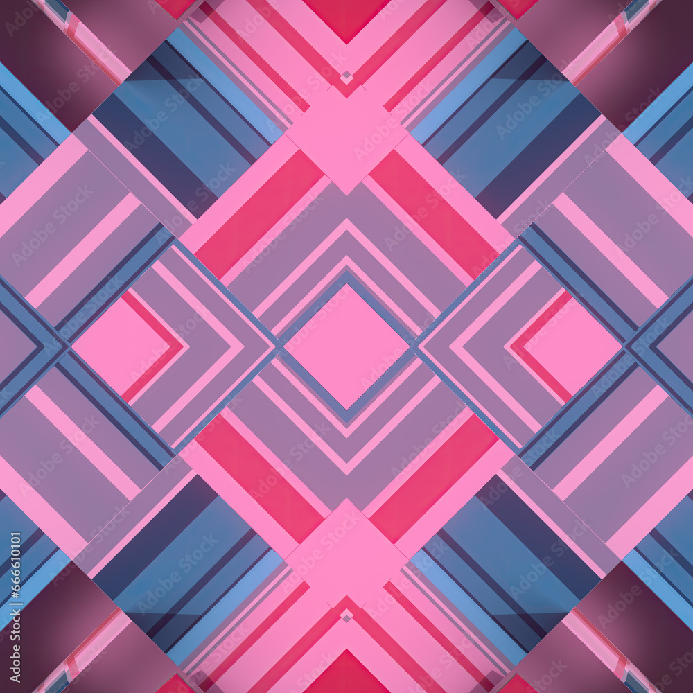 Aufkleber 3d rendering digital illustration of kaleidoscopic pink and blue checkered pattern. abstract backgro