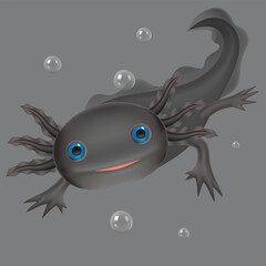 axolotl black cute baby artwork