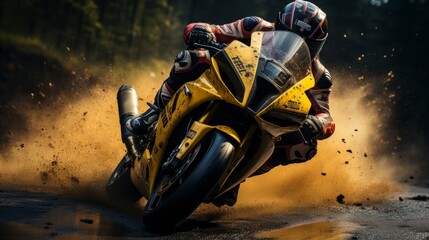 Motorcycle racers in action, speed and adrenaline - obrazy, fototapety, plakaty
