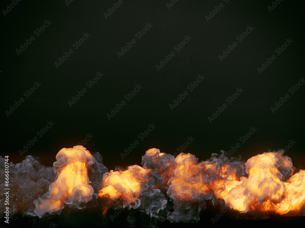Aufkleber giant explosion with dark smoke on a black background. 3d rendering background. digital illustration