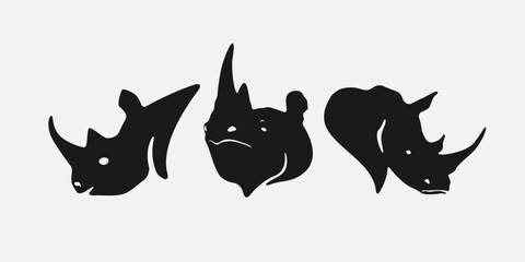 rhino head silhouettes collection set. for print, icon, logo, sticker, and other designs. monochrome vector illustration.