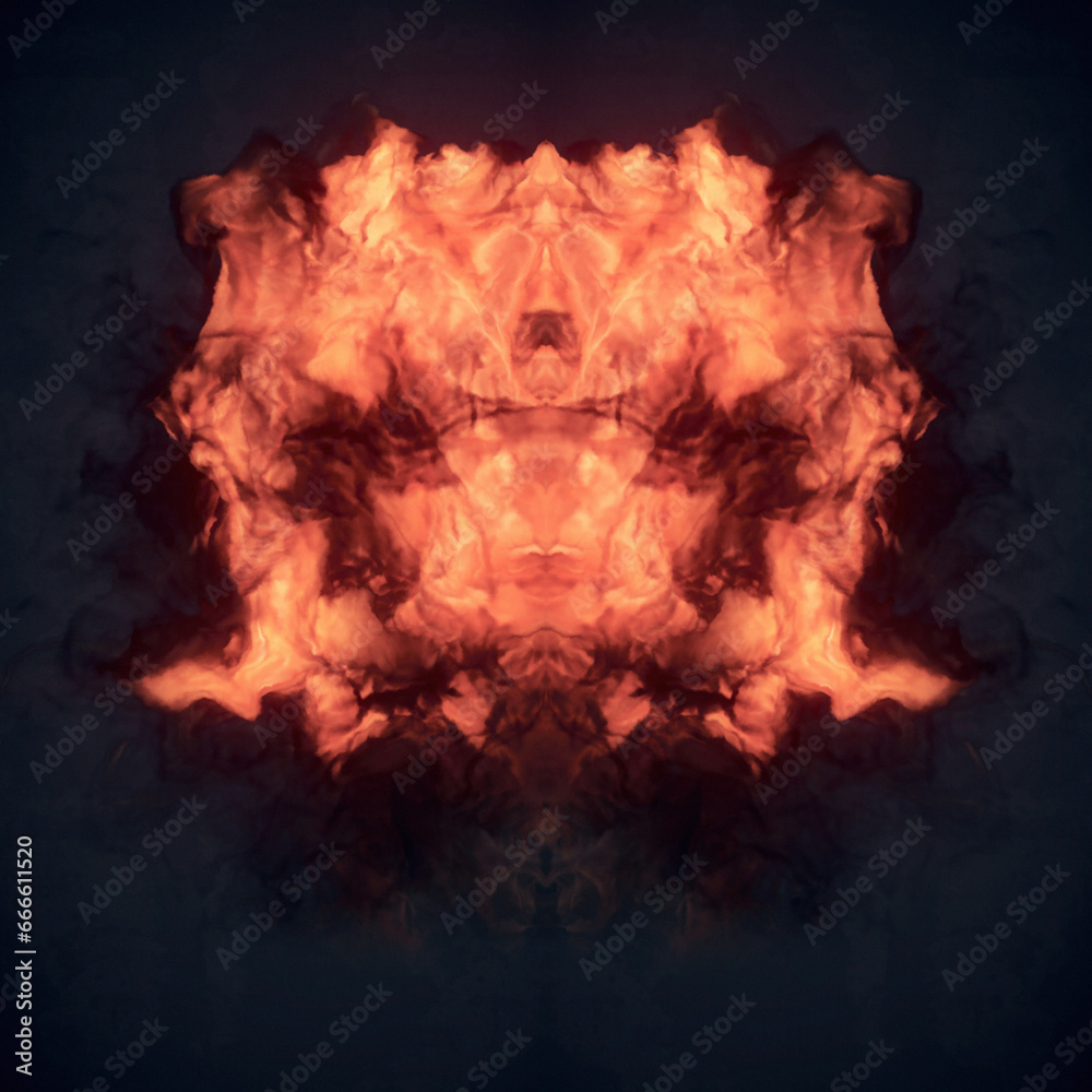 Poster large symmetrical fireball with swirls of smoke and flames around it. 3d rendering digital illustrat