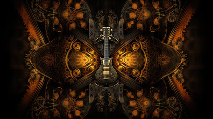 guitar overlaid on symmetrical pattern - obrazy, fototapety, plakaty
