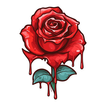 rose blood drop graffiti flower, Bleeding Red Rose Sticker