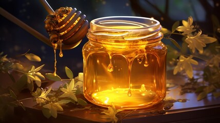 jar of honey with special spoon ai generated