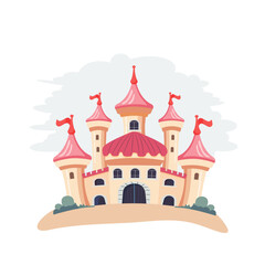 Childish print with castle. Ready design for poster, card, kids apparel. Vector illustration. 