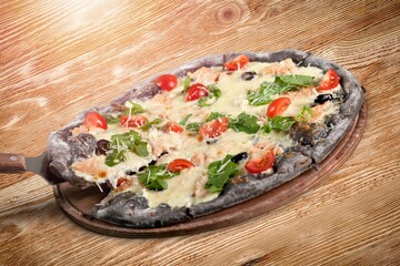 Tasty fresh hot Pizza with sauce and cheese