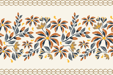 Floral Ikat pattern seamless paisley embroidery with blue orange  flower motifs. Ethnic pattern oriental traditional style. Ikat pattern seamless vector illustration design .