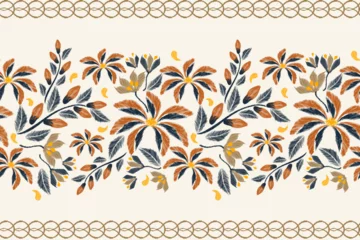 Papier Peint photo autocollant Style bohème Floral Ikat pattern seamless paisley embroidery with blue orange  flower motifs. Ethnic pattern oriental traditional style. Ikat pattern seamless vector illustration design .
