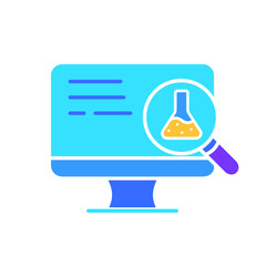 Monitor with flask and magnifying glass line icon. Technology, screen, TV, computer, resolution, free time. Vector color icon on a white background for business and advertising