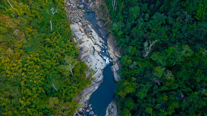 waterfall aerial view in a tropical jungle ,Amiakhum waterfall in Bandarban ,Bangladesh