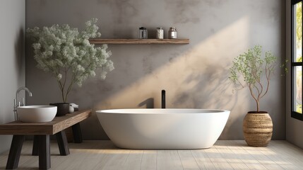 Interior shot of a modern bathroom with a jacuzzi tub.