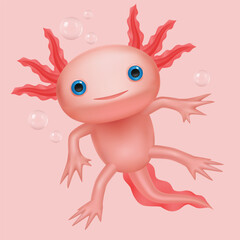 pink cute axolotl mexico artwork