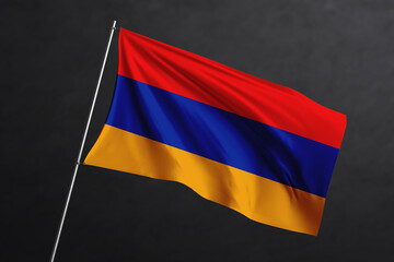 3D Waving flag design. Armenia National flag on black background.