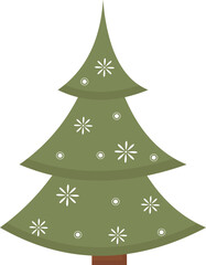 Green Christmas tree isolated . New Years tree icon with snowflakes.