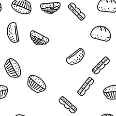bun bread burger hamburger vector seamless pattern thin line illustration