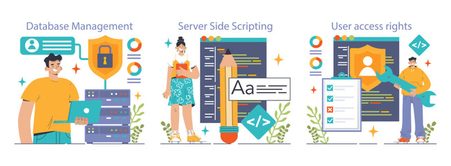 Back-end development set. Coding, software engineering or programming