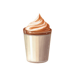 Hot coffee latte in the cup. Watercolor vector illustration isolated on white background. Hot cappuccino with whipped cream