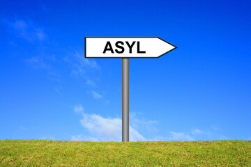 Asyl auf weißem Wegweiser Schild