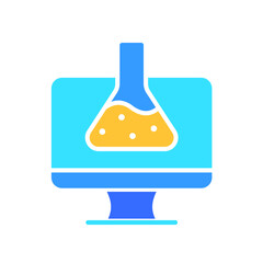 Monitor with flask of chemicals line icon. Technology, screen, TV, computer, resolution, free time. Vector color icon on a white background for business and advertising