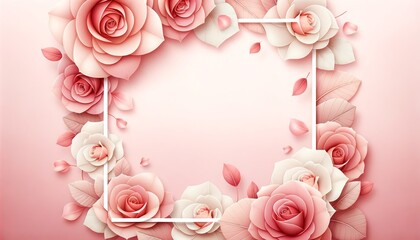 Fototapeta na wymiar Delicate rose petals scattered gracefully on a soft pink backdrop, creating an inviting space for text or overlays, ideal for Valentine's Day promotional endeavors.