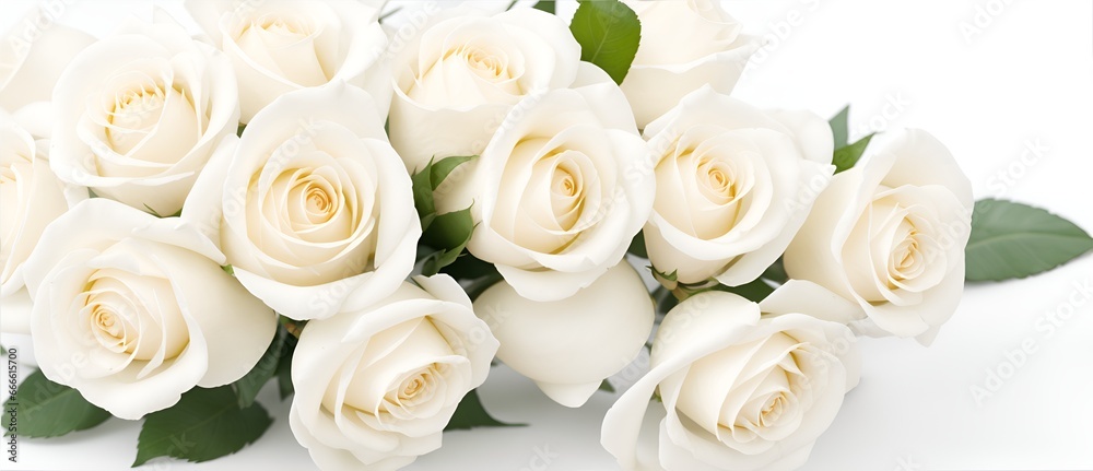 Poster Boquet of white roses on plain white background from Generative AI