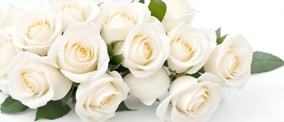 Boquet of white roses on plain white background from Generative AI