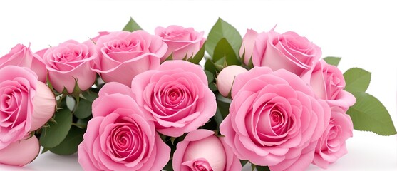 Boquet of pink roses on plain white background from Generative AI