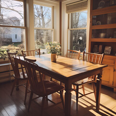 Home Dining Ambiance: Table and Chairs by the Window, Generative AI