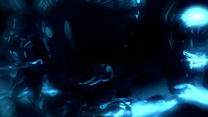 electric blue glowing diaphanous glass balls on black - abstract 3D rendering