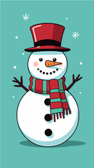 Bonhomme de neige souriant avec chapeau et écharpe, IA générative