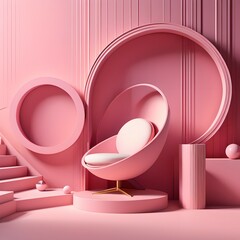 12. Pink and purple furniture and walls and luxurious house room interiors. A design with chairs, sofas and table furniture. Generative AI