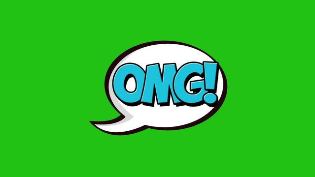 omg text animation with comic speech bubble on green screen background.