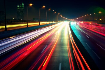 Fototapeta na wymiar vibrant car lights in traffic at night. Generative AI