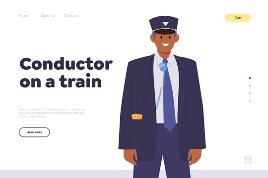 Landing page template online company website advertising conductor on train professional service