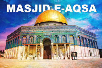 Al Aqsa Mosque, Old City of Jerusalem Dome of the Rock, aerial Drone view from Jerusalem Old City 
