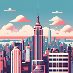 New York City with skyscrapers. NYC Skyline, Vector illustration in retro style.