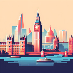 London city skyline with skyscrapers. Gradient illustration in flat style. - obrazy, fototapety, plakaty